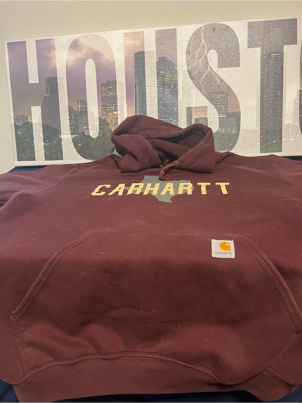 Carhartt Men's Maroon Crewneck Hoodie with Texas Logo